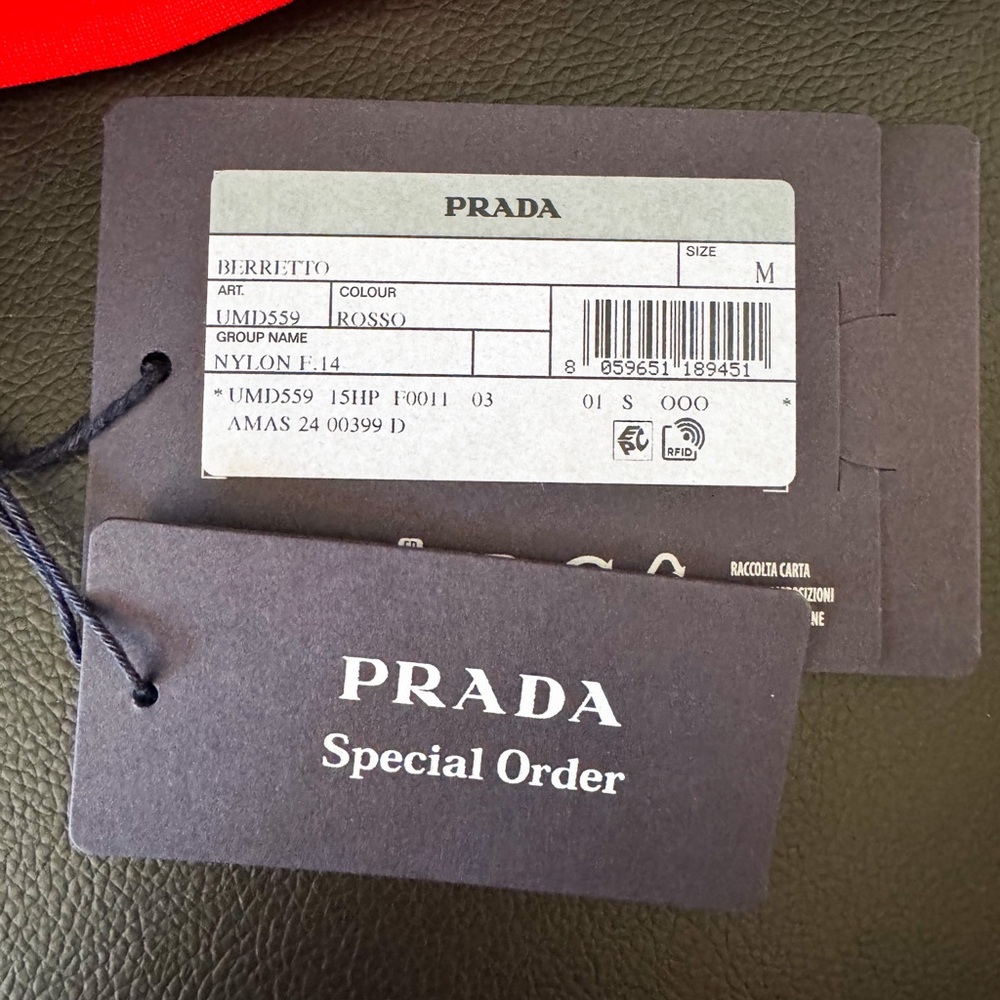 NWT Prada Logo Runway FW24 Stretch Nylon Beanie with Ribbed Design in Rosso Red - Picture 12 of 14
